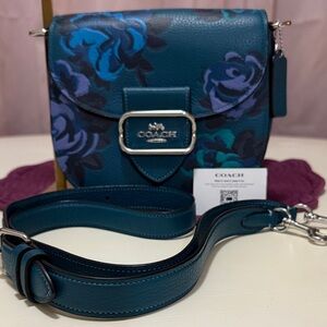 Coach Morgan Teal and Purple Floral Saddle Bag